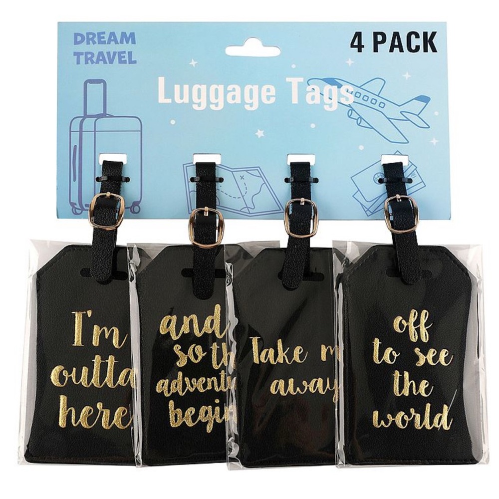 4-Pack Leather Black and Gold Luggage Tags- New